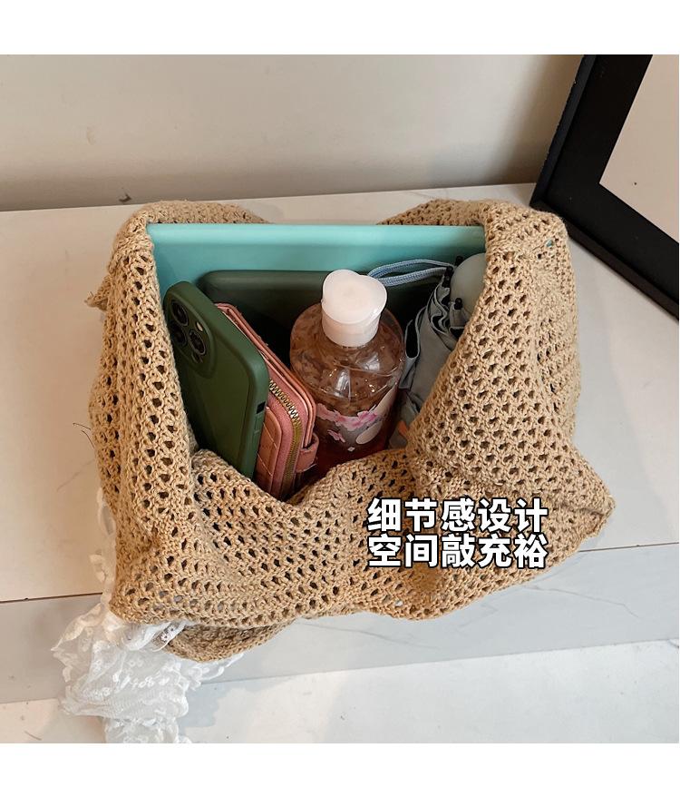Women Crochet Tote Candy Bag Fashion Knitted Large Capacity Woven Shoulder Bags Solid Color Simple Shopping Bag for Summer Beach