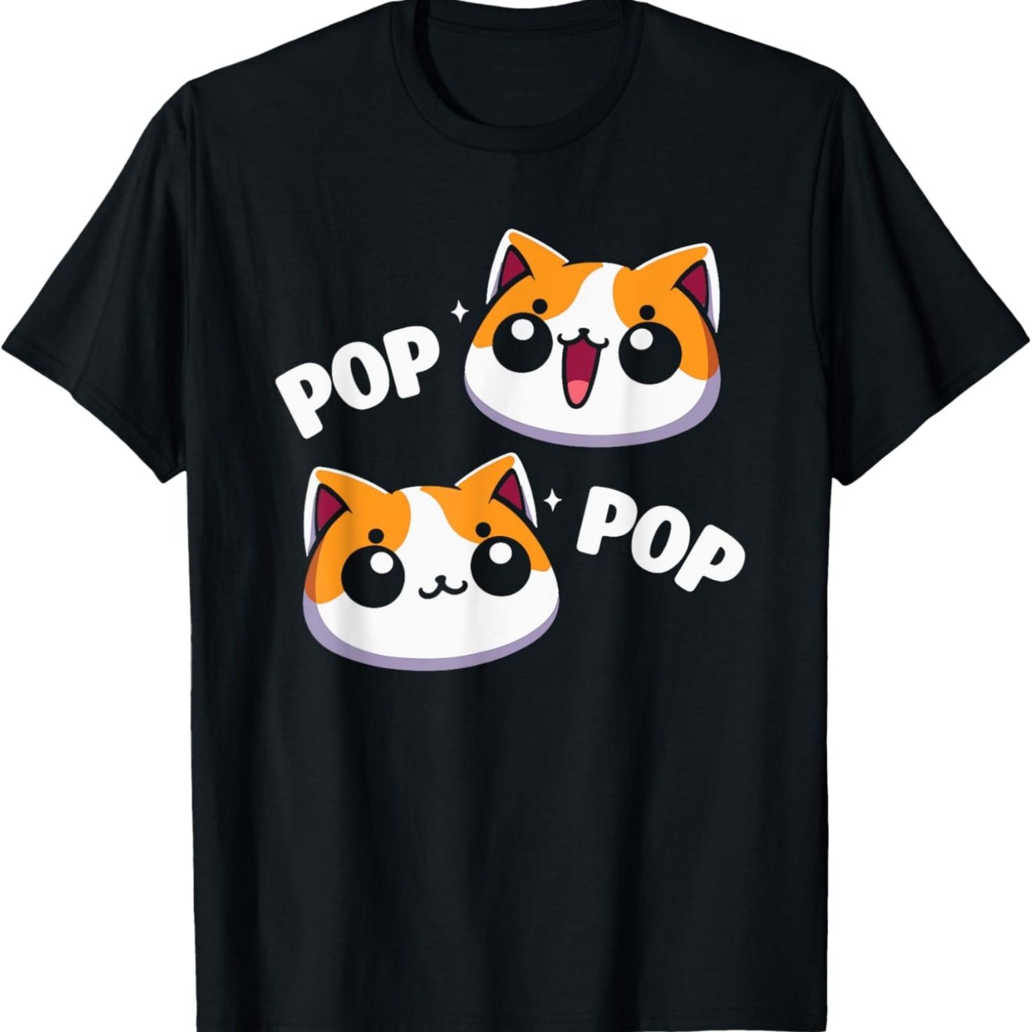 

Cat Pop Pop Neko Kawaii Cat Memes T-Shirt for Men Women Kids S чёрный