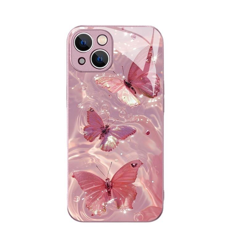 Internet Celebrity Hot-selling Feather Butterfly iPhone15Promax Mobile Phone Case Women's Apple 17 Tempered Glass Protective Case