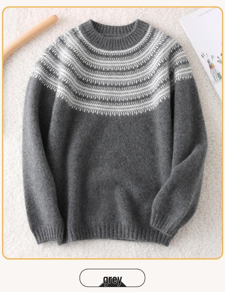 Unisex Schwwerer Fair Isle Wollpullover - Herbst/Winter Halber Rollkragen Basisschicht