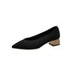 Flying Weaving Spring and Autumn New Wood Grain Thick Heel Pointed Single Shoes Breathable Casual Versatile Single Shoes