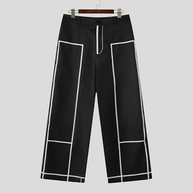 INCERUN Men Zip-up Waist Stitching Casual Long Wide Legs Pants Trousers