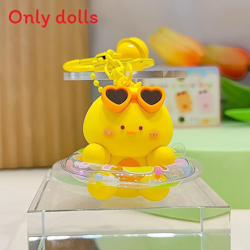 Circle Swimming Animal Cartoon Keychain Rabbit Frog Wearing Design Sunglasses