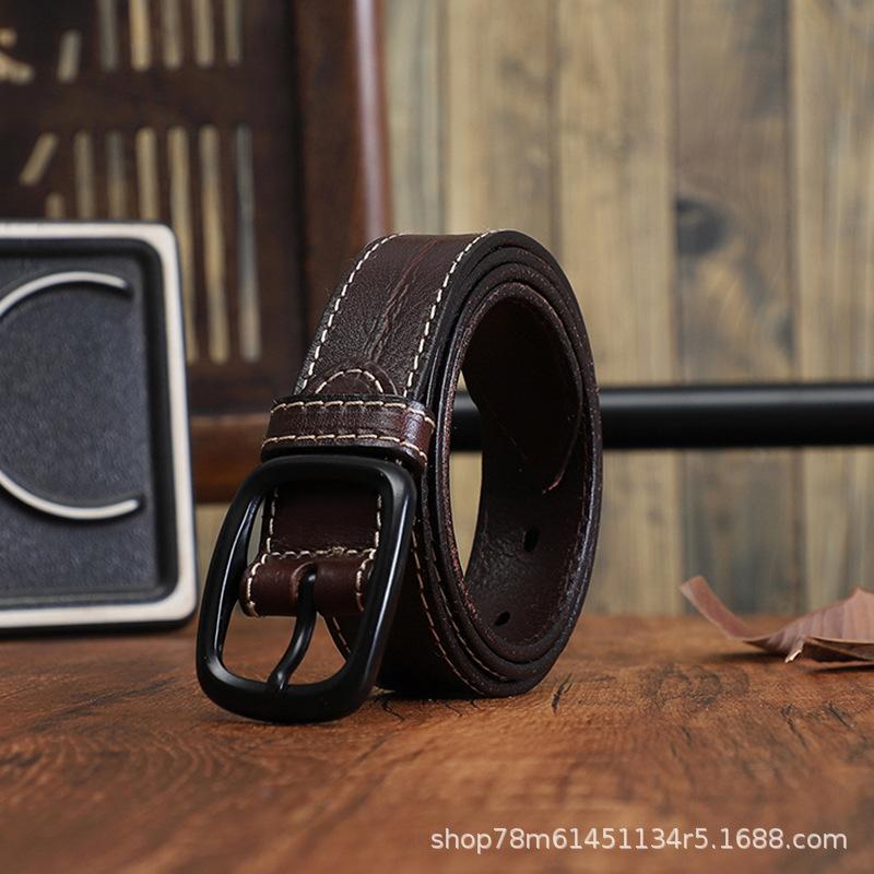 

Ремень Женский Кожа Первый Слой Желтая Коровья Кожа Мода Деним Повседневные Брюки Ремень Пряжка-Пин Ретро Extended model can be customized. темно-коричневого