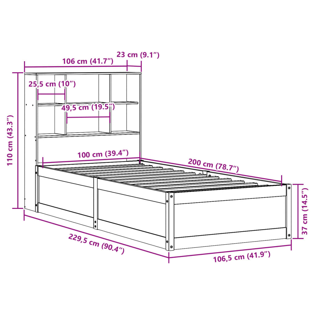 Solid Wood Bed without Mattress Wax Brown 100x200 cm Pine Wood