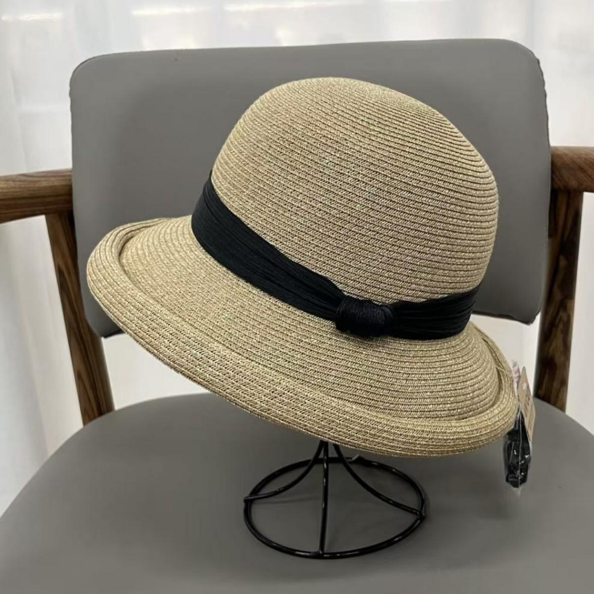 

Japanese crimped pleated knotted decorative mixed straw straw hat women s summer sun protection beach bucket hat basin hat sun hat M（55-58cm）