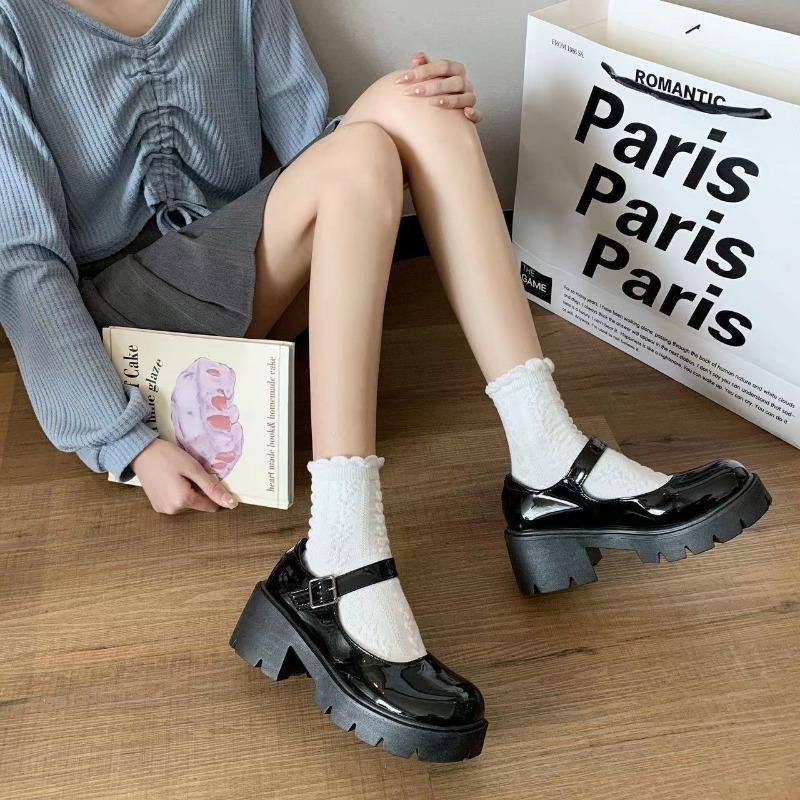 Damen S Schwarze Mary Jane Schuhe Lolita Jk Stil Dicke Sohle Höhensteigernd