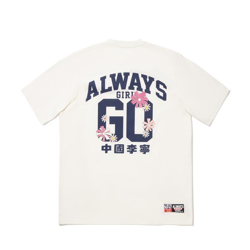 Li Ning Trendy Sports Series Letter Round Neck Comfortable Breathable Versatile Short Sleeve T-Shirt Women T-Shirt Off-White AHSV788-4