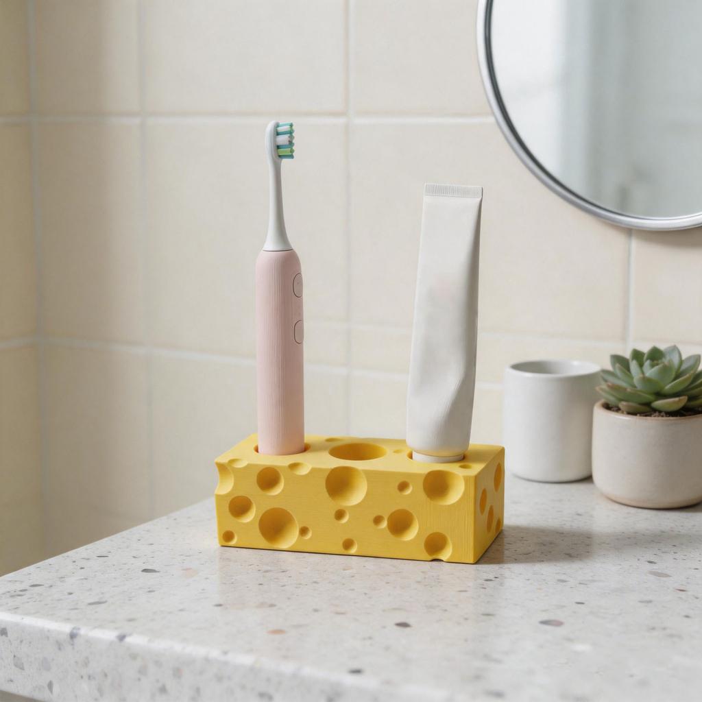 3D Printed Toothbrush Holder with Multiple Slots Cheese Hole Design Durable Bathroom Organizer for Toothbrush Storage and Drying