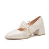 Spring new Mary Jane shoes women's patent leather high-heeled single shoes square head shallow mouth thick heel bow single shoes women