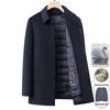 IMAGINEX Men's Wool-Blend Mid-Length Down-Lined Overcoat with Mink Fur Collar