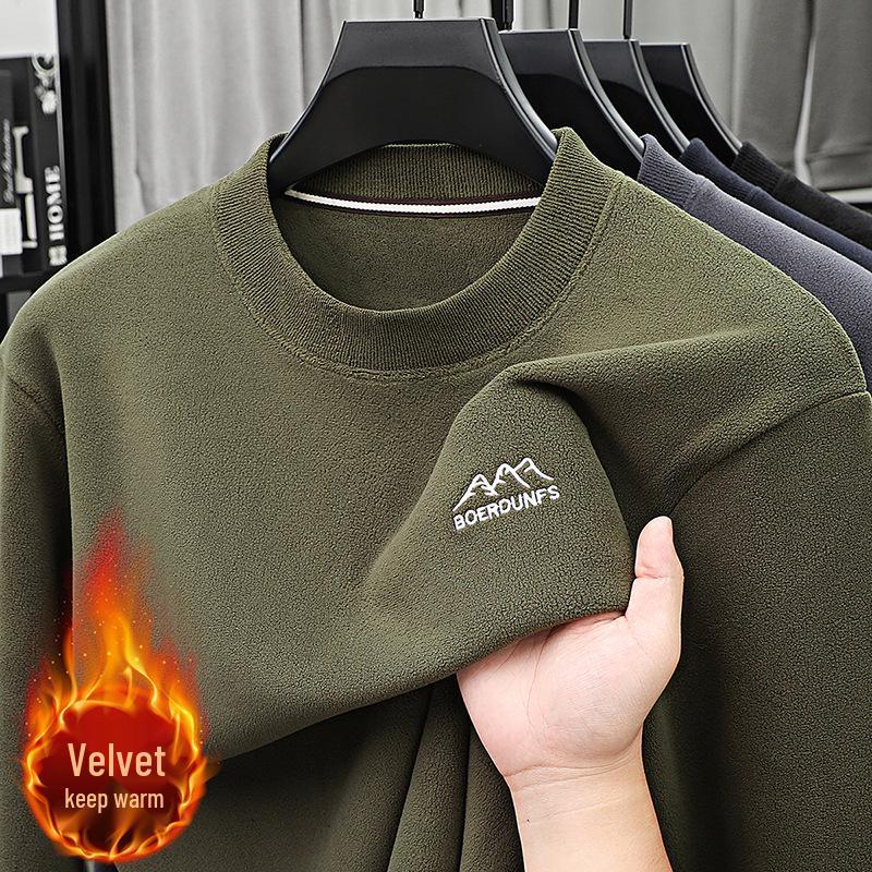 Dad's Winter Sweatshirt: Mid-Aged Men's Loose Fit, Double-Sided Coral Fleece Pullover