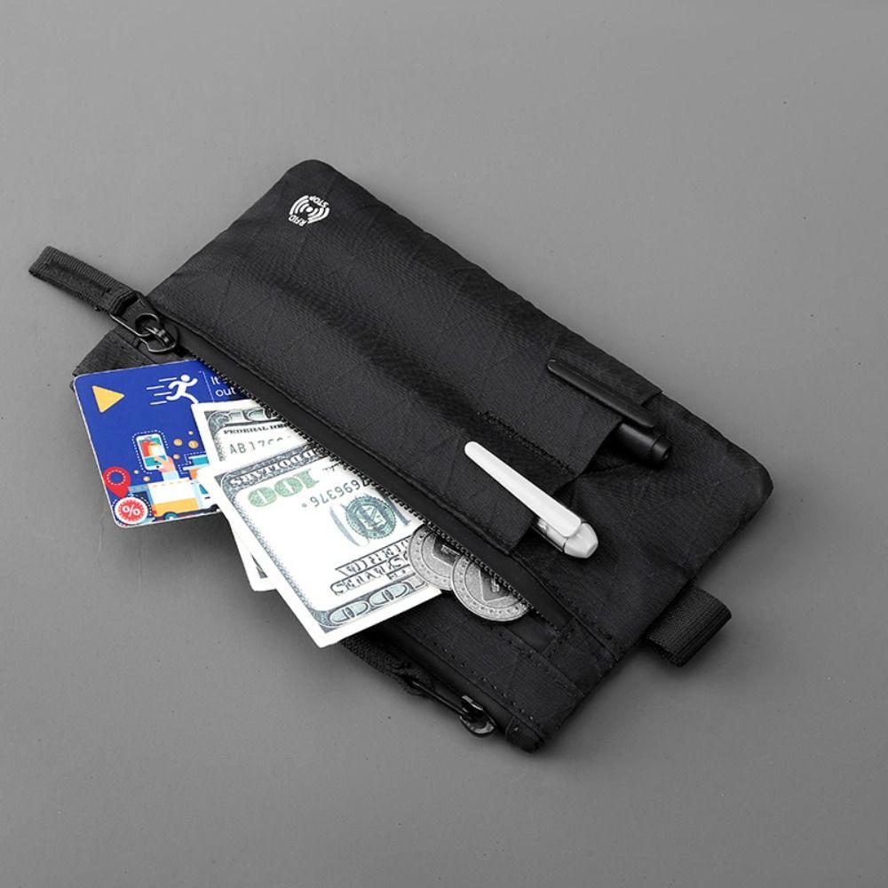 RFID Blocking Zip Clutch with Wristband Slim with Zipper Credit Card Holder 3 External Slots Men Wallets Outdoor Activities