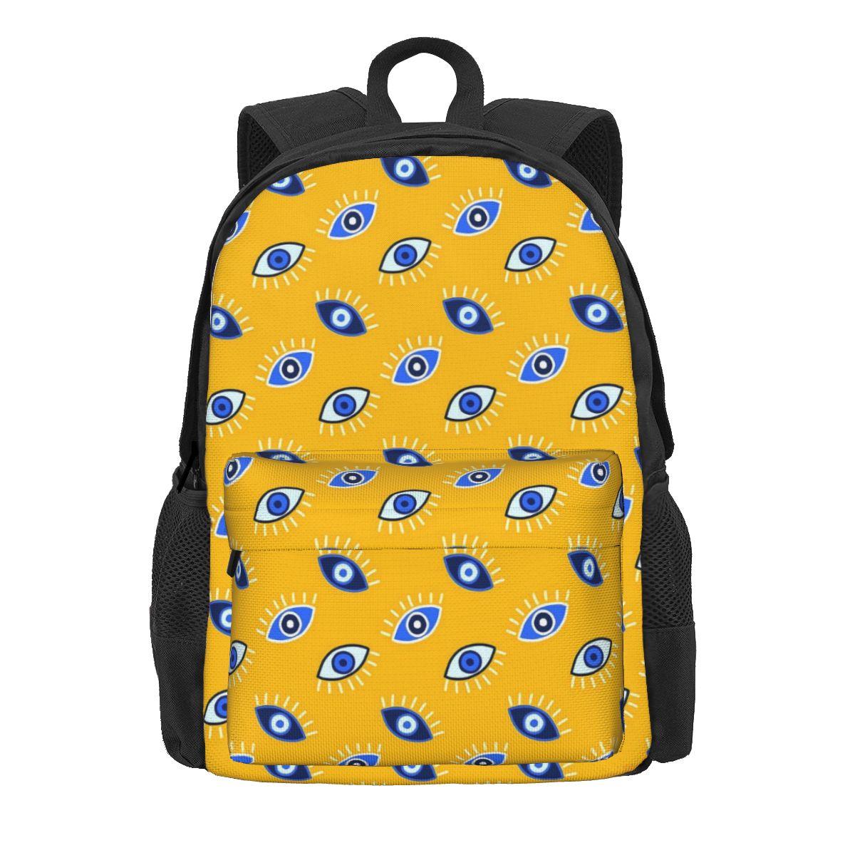 Sac à dos à breloques Œil Maléfique Impression Yeux Bleus Sacs à dos de Voyage Étudiant Coloré Respirant Sacs d'école Kawaii Rucksack 36x32x10cm