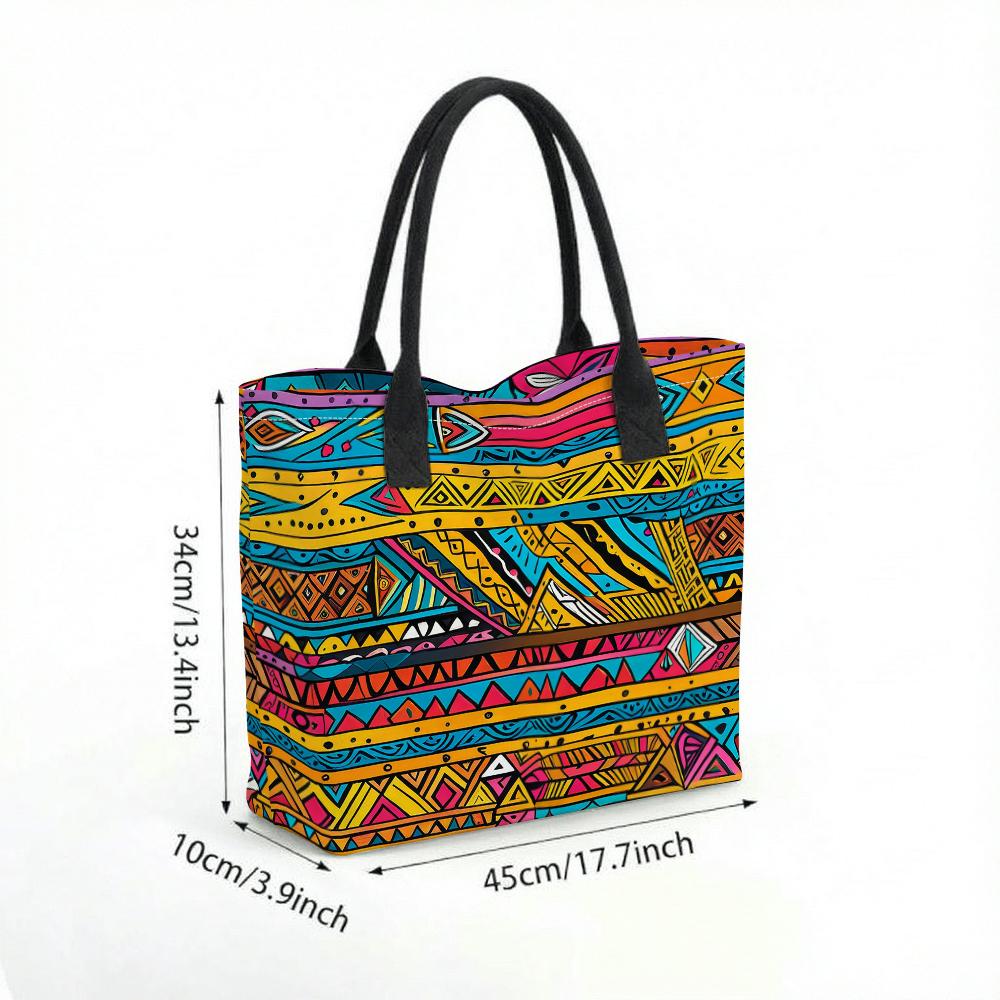  Bohemian Tote Bag Ethnic Print Large Capacity Casual Shoulder Handbag for Daily Shopping Travel