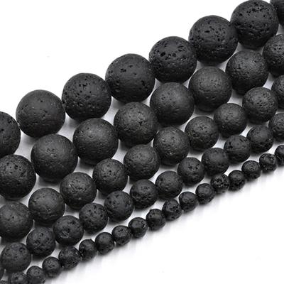 Schwarze Vulkanlava aus Natursteinen, runde lose Edelsteine, Perlen für DIY-Schmuckherstellung, Armband, Handarbeit, Modeaccessoires, 4–12 mm