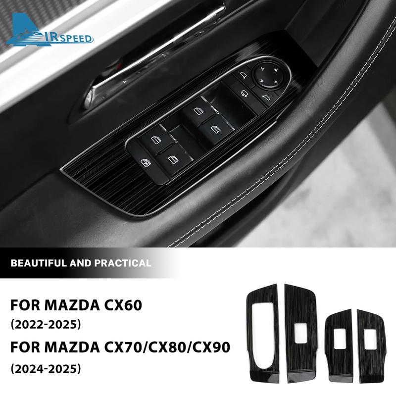 Stainless Steel 4pcs Window Lifter Switch Trim Cover For Mazda CX60 CX-60 -2025 CX70 CX-70 CX80 CX-80 CX90 CX-90 2024 2025