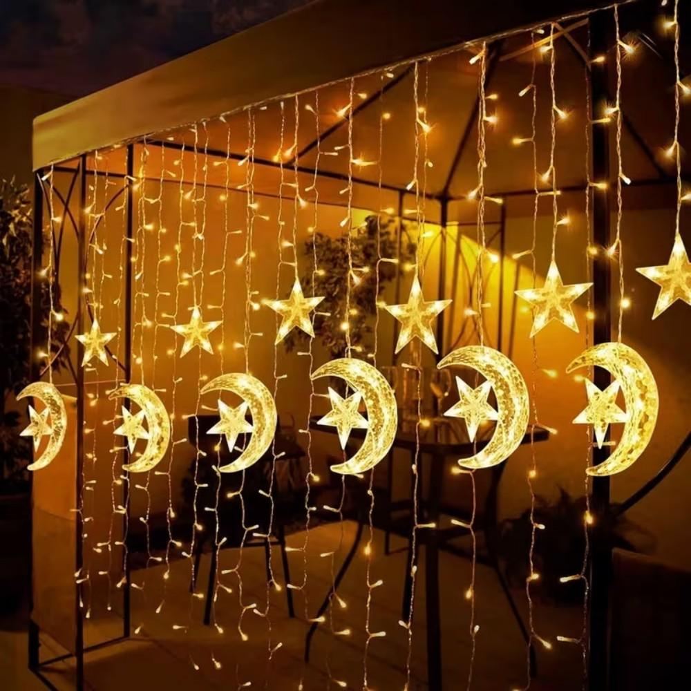 1PC 3.5M120LED Star Moon LED Light String,powered by 3AA Batteries(excl),suitable for Bedroom and Ramadan Decoration