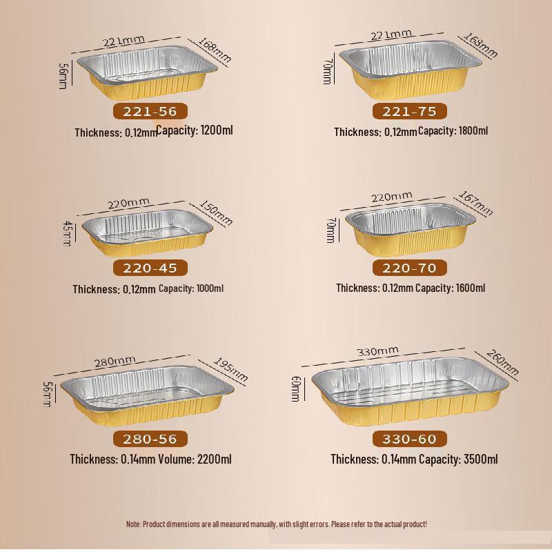 Min Nai Gold Rectangular Aluminum Foil Takeaway Containers