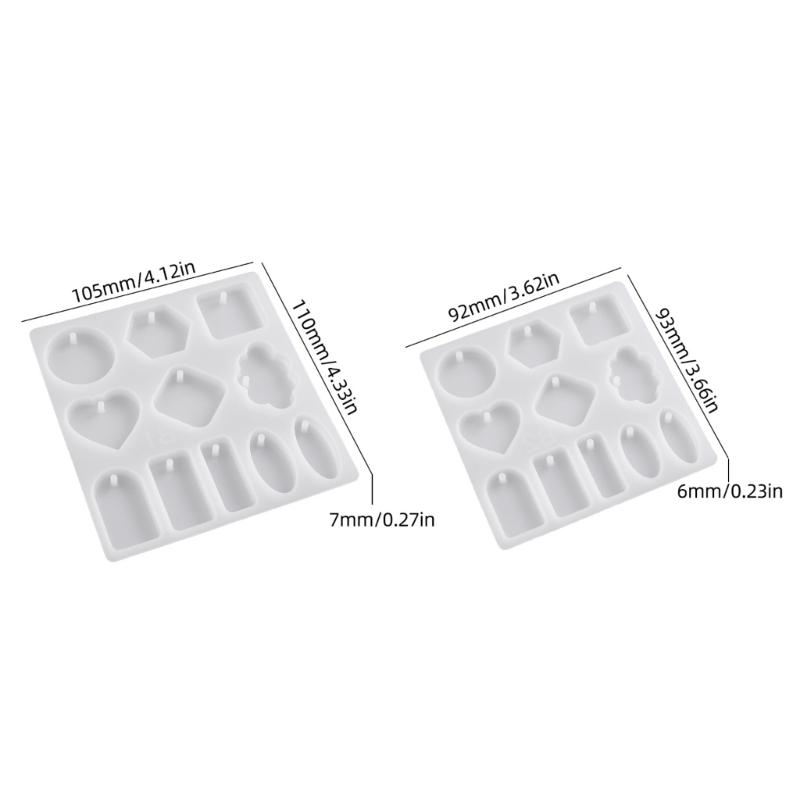 Geometric Pendant Resin Mold, 11-Cavity Silicone Tray with Hanging-Hole Posts for Earrings, Keychains, and Jewelry