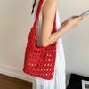 Sweet Korean Style Hollow Out Knitted Weave Bag Solid Color Vacation Style Crochet Tote Bag Handbag Braided Beach Bag Outdoor