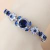 925 Sterling Silver Charm Bracelet Bangle Blue Cubic Zirconia 6-Colors Wedding Jewelry Adjustable Length 18+3CM
