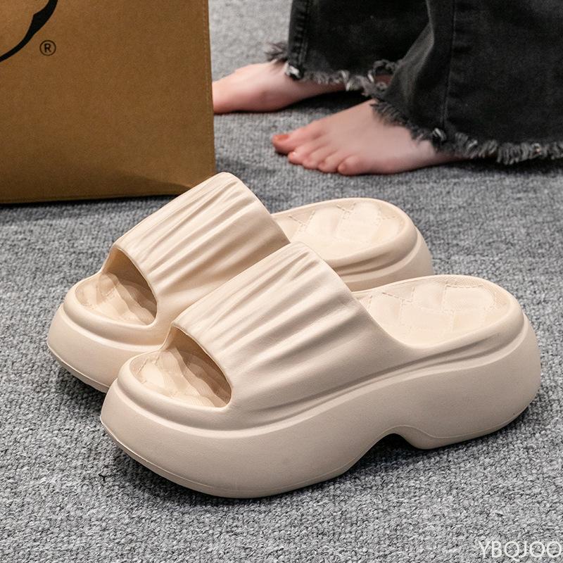 Fashion Thick Bottomed Sandals for Women's Summer Outdoor Wear Solid Color New High Heels Anti Slip Soft EVA Material Beach Slippers