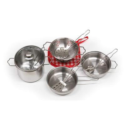 RiZKiZ Edelstahl Spielhaus Topfset Miniaturküche 10-teiliges Set Kinder Kochgeschirr Spielzeug