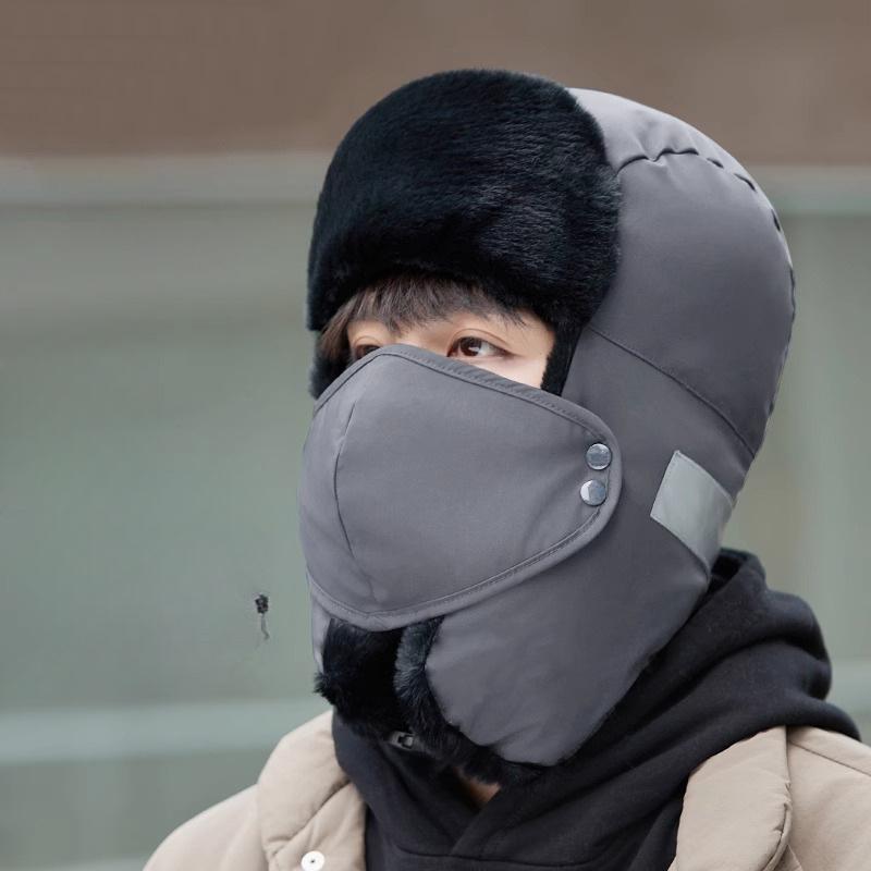 Lei Feng Mütze für Winter Skifahren Outdoor Radfahren Kälteschutz und Spritzschutz Mütze mit dicker Samtmaske Ohrenschutz Trendige und warme Mütze