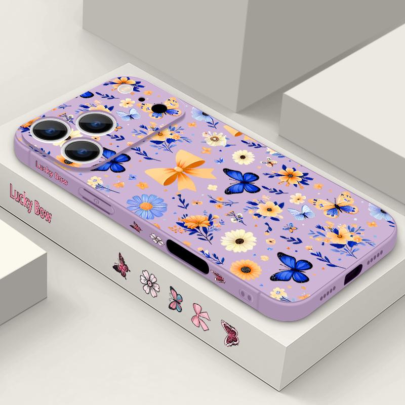 For iPhone 17 Pro Max Case Blue Butterfly Floral Pattern TPU Silicone Soft Cover For iPhone 16 Pro Max 15 14 13 12 11 16E Air