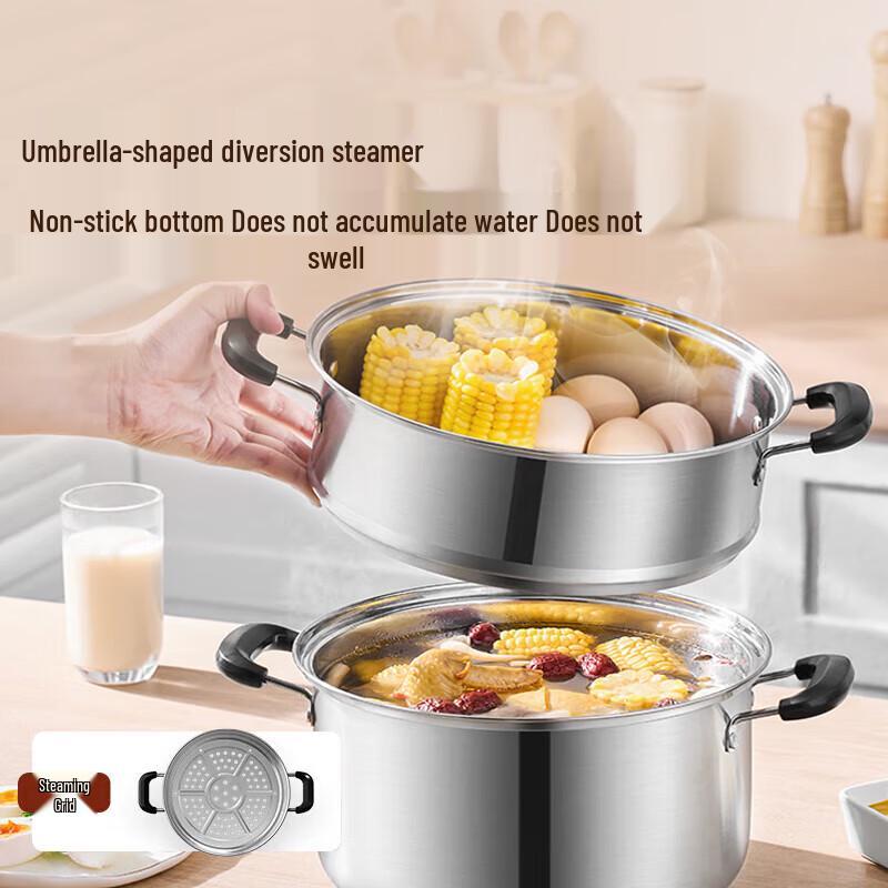 Midea 304 Stainless Steel 2-in-1 Steamer and Soup Pot