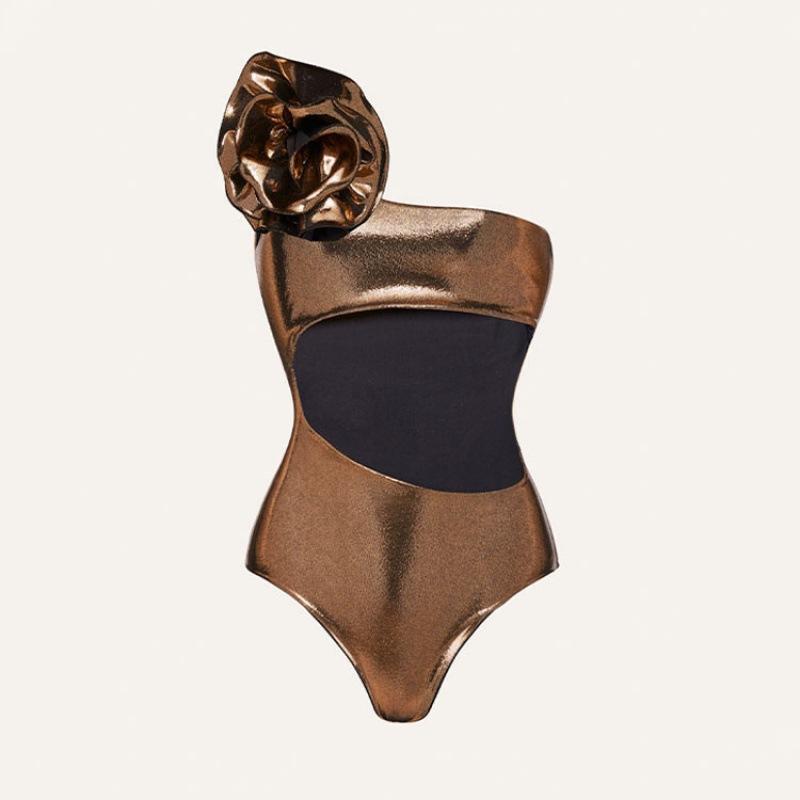 European and American one-piece swimsuit one shoulder hollow three-dimensional flower sexy swimsuit Huludao swimsuit S