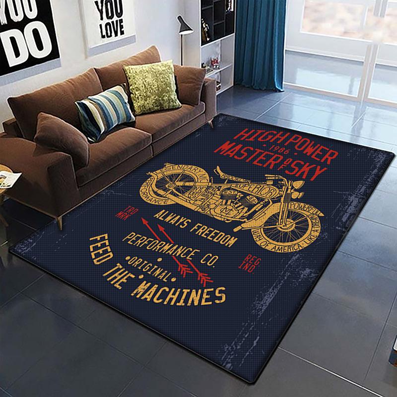 3D Retro Motorcycle Rug Large,Carpet Rug for Living Room Bedroom Sofa Decoration,Doormat Kitchen Non-slip Floor Mat Picnic  Camp