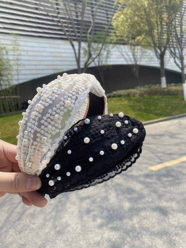 New Beaded Lace Headband Wide-Brimmed Knotted Headband Women's Fashion Face Wash Sweet Retro Headwear