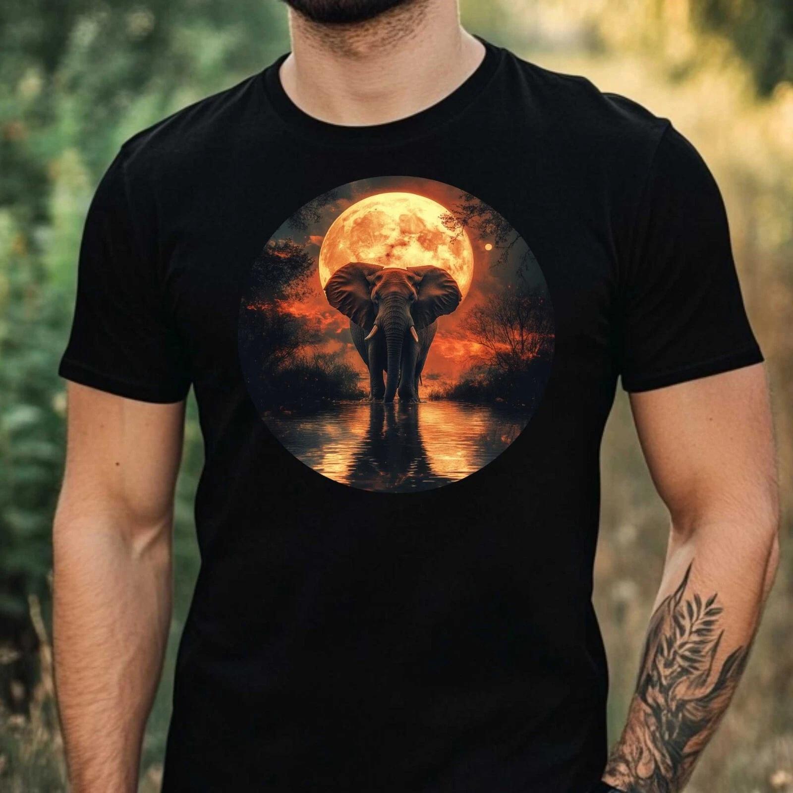 T-Shirt Herren Elefant im Mondlicht Motiv Baumwolle Größe XS bis 5XL XXXL