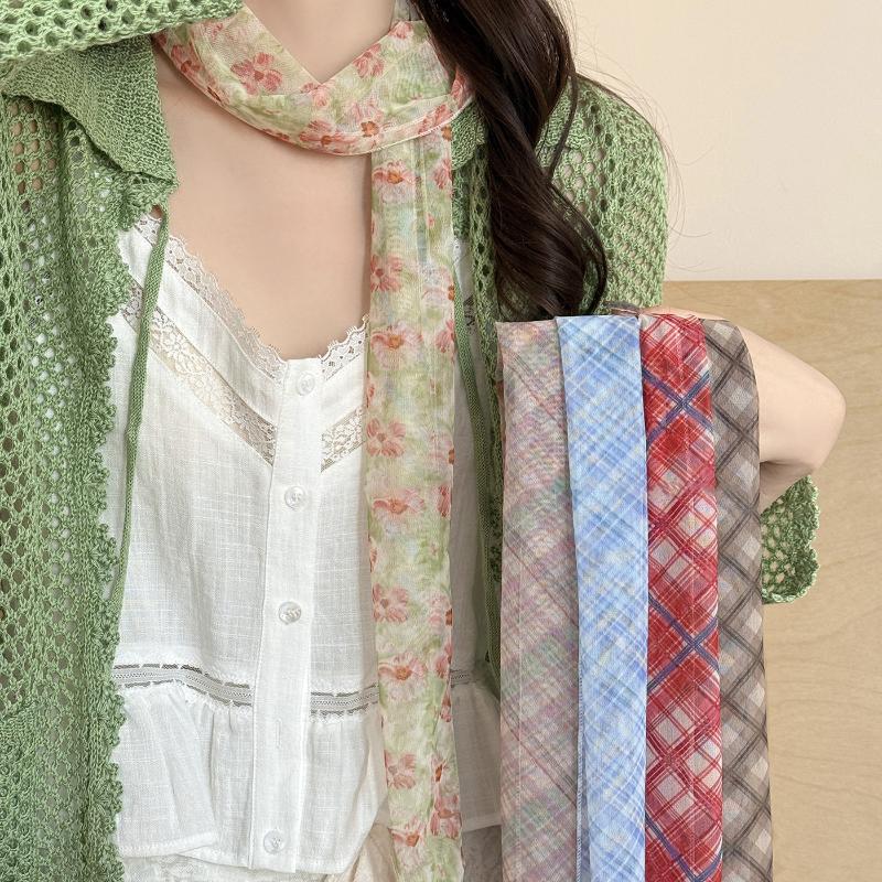 Spring Summer Colorful Polka Dot Floral Decorative Scarf Necktie Soft Lightweight Breathable Lace Up Accessory Fashion Decor