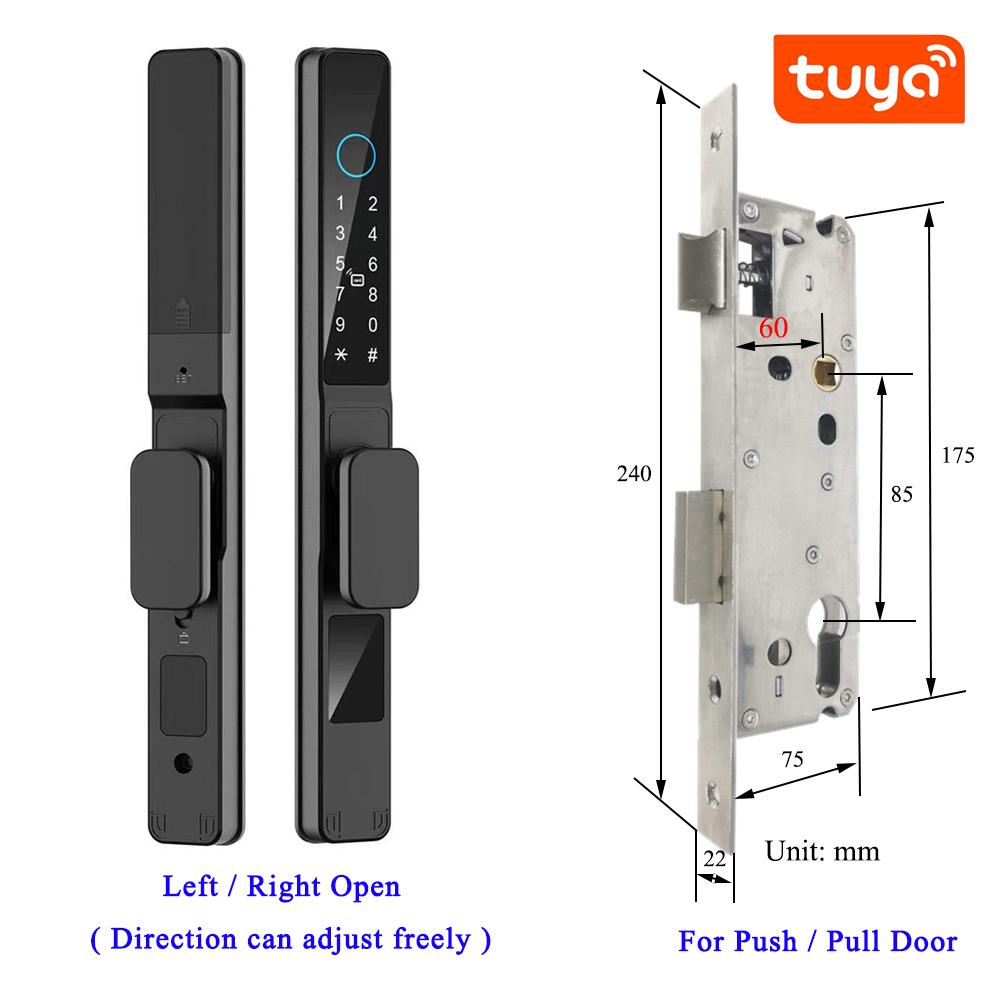 IP65 Waterproof Works With Tuya APP Smart Fingerprint Password RFID Card Lock For Pull Push Sliding Bridge Cutoff Aluminum Door