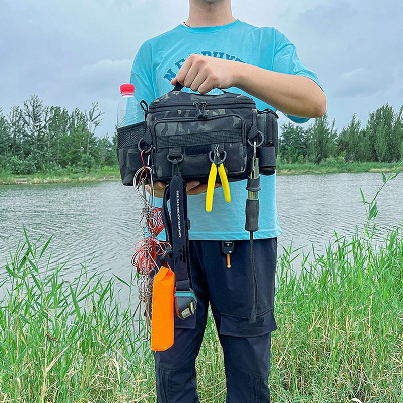 Fishing Tackle Shoulder Bag Storage Bag Portable Fishing Rod Holder Outdoor Sports Bag Multifunctional Waist Bag Lure Bag