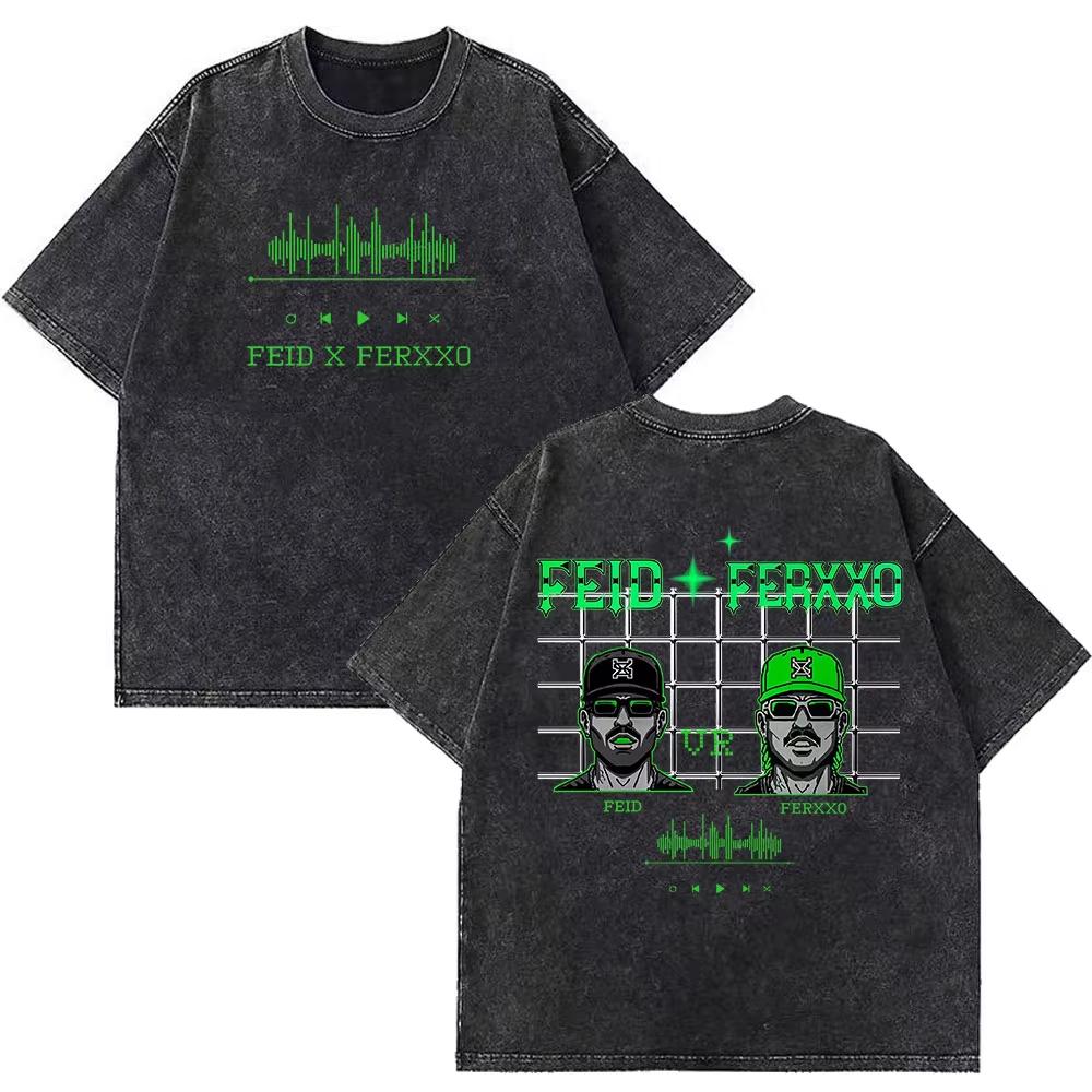 Rapper Feid Ferxxo Tour Print Vintage Washed Tshirts Men Women Fashion Hiphop Casual Loose Oversized Tshirt Fan Gifts Top