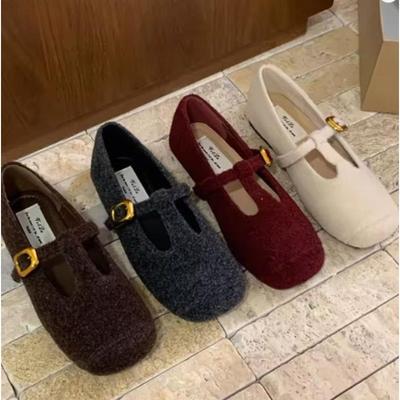 Fashion Autumn Woolen Fabric Women Flats Shoes Fashion Shallow Round Toe Shoes Ladies Comfort Ballet Style Mary Jane Shoes