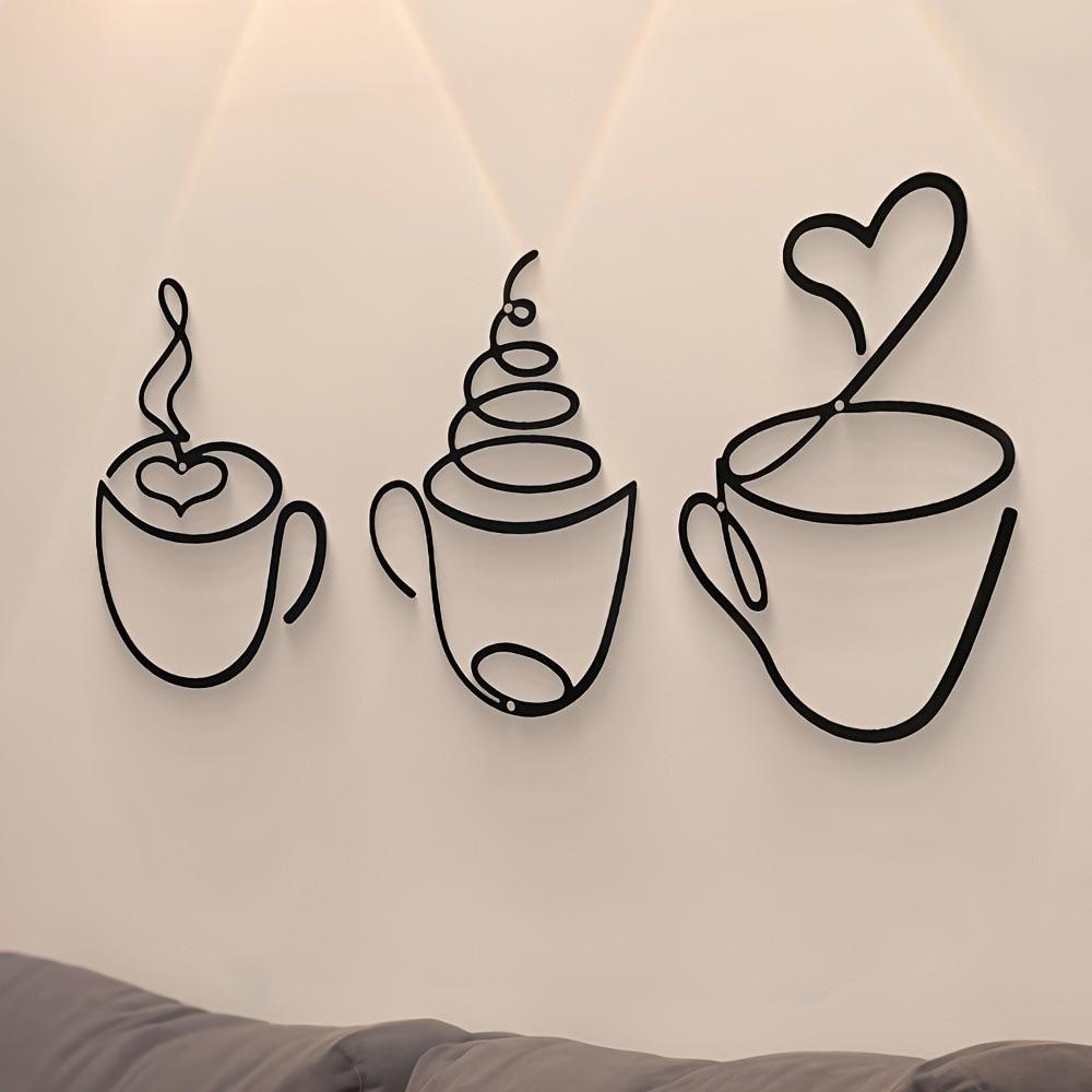 3pcs Minimalist Coffee Cup Wall Hangings Nordic Style Coffee Shop Decorations Indoor