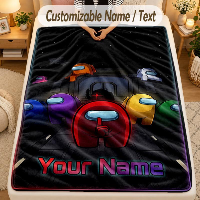 Flannel BlanketAmong Us Custom Name Text Personalized Soft Warm Throw Blanket Home Decor Gift