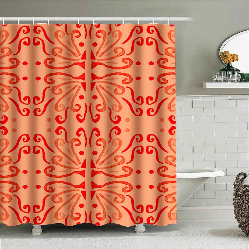 Modern Decorative Shower Curtains: Printed Bath Shrink Wrap Waterproof Fabric For Bathroom Accessories Orange Red Floral Pattern