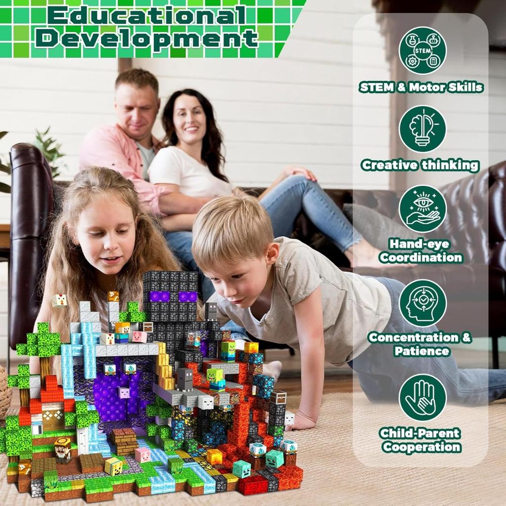 Magnetic Building Blocks Mine World Magnetic Forest Ender Head Construction Brick Cube Stem Toy Set Gift For Boy Girl Children