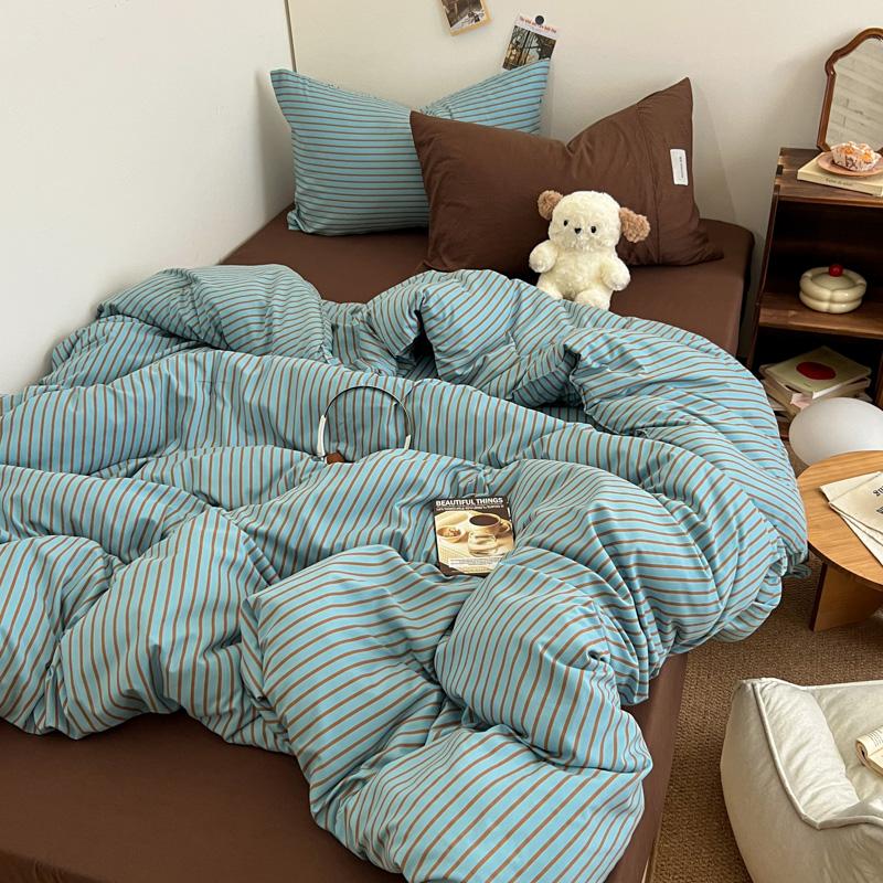 Set Biancheria da Letto Stile Righe Blu Copripiumino Federa con Lenzuolo Lenzuola per Casa Ragazzi Ragazze Camera da Letto Set Lenzuola