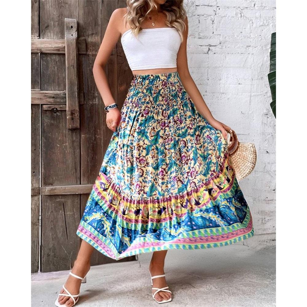 

Женская летняя свободная длинная юбка с принтом на резинке L чёрный