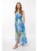 Airy Chiffon Dress with a Halter Neckline, Sea Waves Pattern S/M