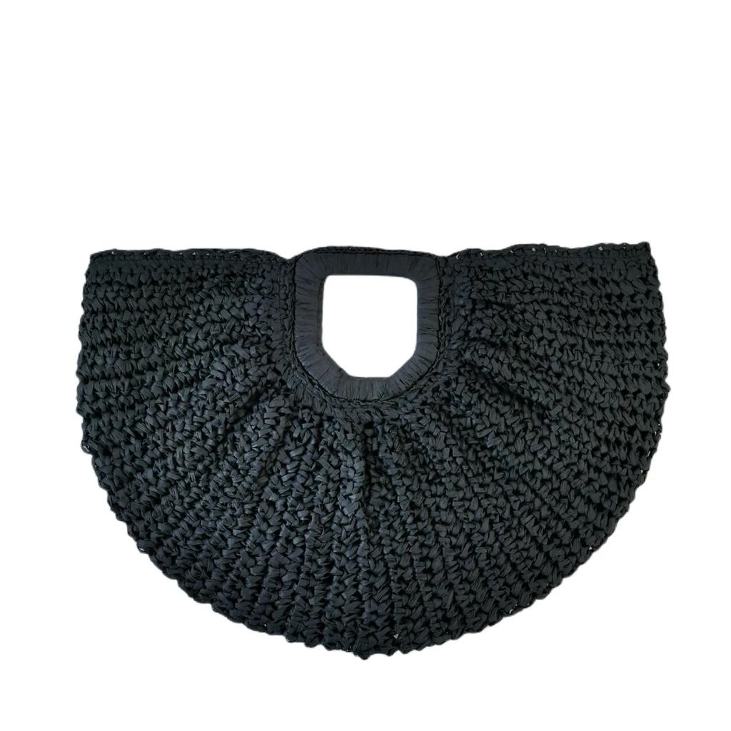 Casual Rattan Wicker Tote Bag Large Capacity Woven Designer Beach Bag Women's Straw Summer Half-moon Beach Handbag Shopper Tote