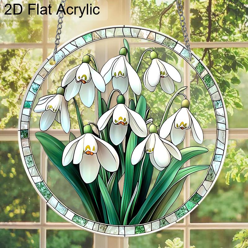 Acrylic Snowdrop Flowers Suncatcher, Stained Glass Style Window Hanging Ornament for Floral and Nature Lovers