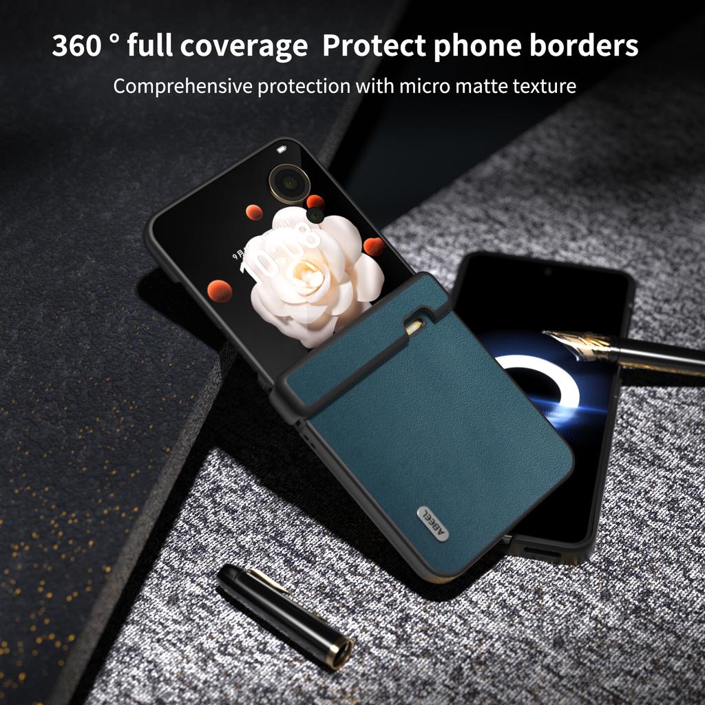 Für Honor Magic V Flip 5G Hülle Echtes Rindsleder + PC Scharnierschutz Handyhülle